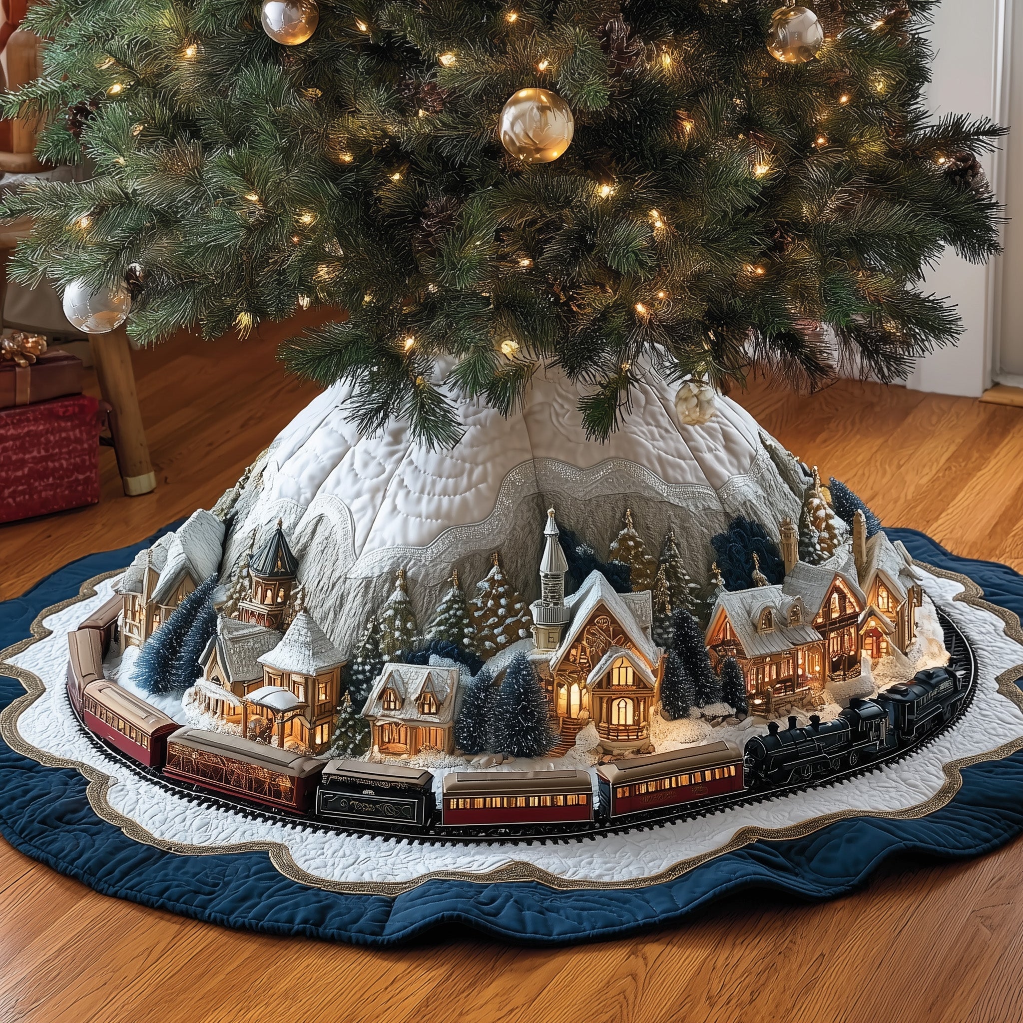 Holiday Express Quilted Tree Skirt Holiday Gift Merch