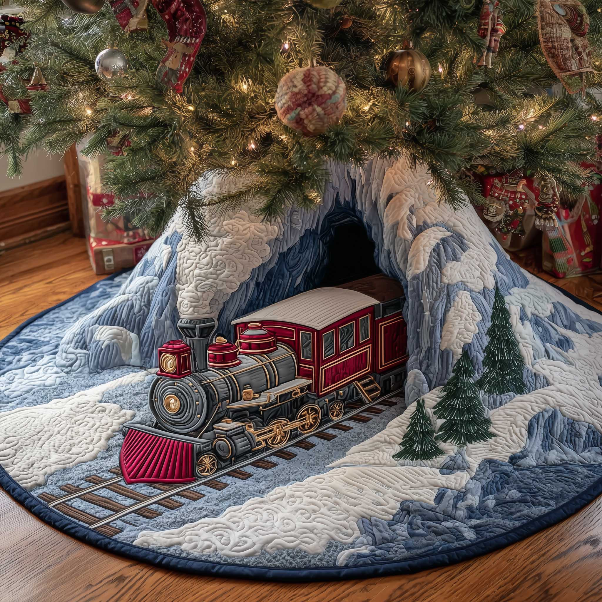 Holiday Express Quilted Tree Skirt Interior Styling Decor Best Christmas Gifts For Train Lover