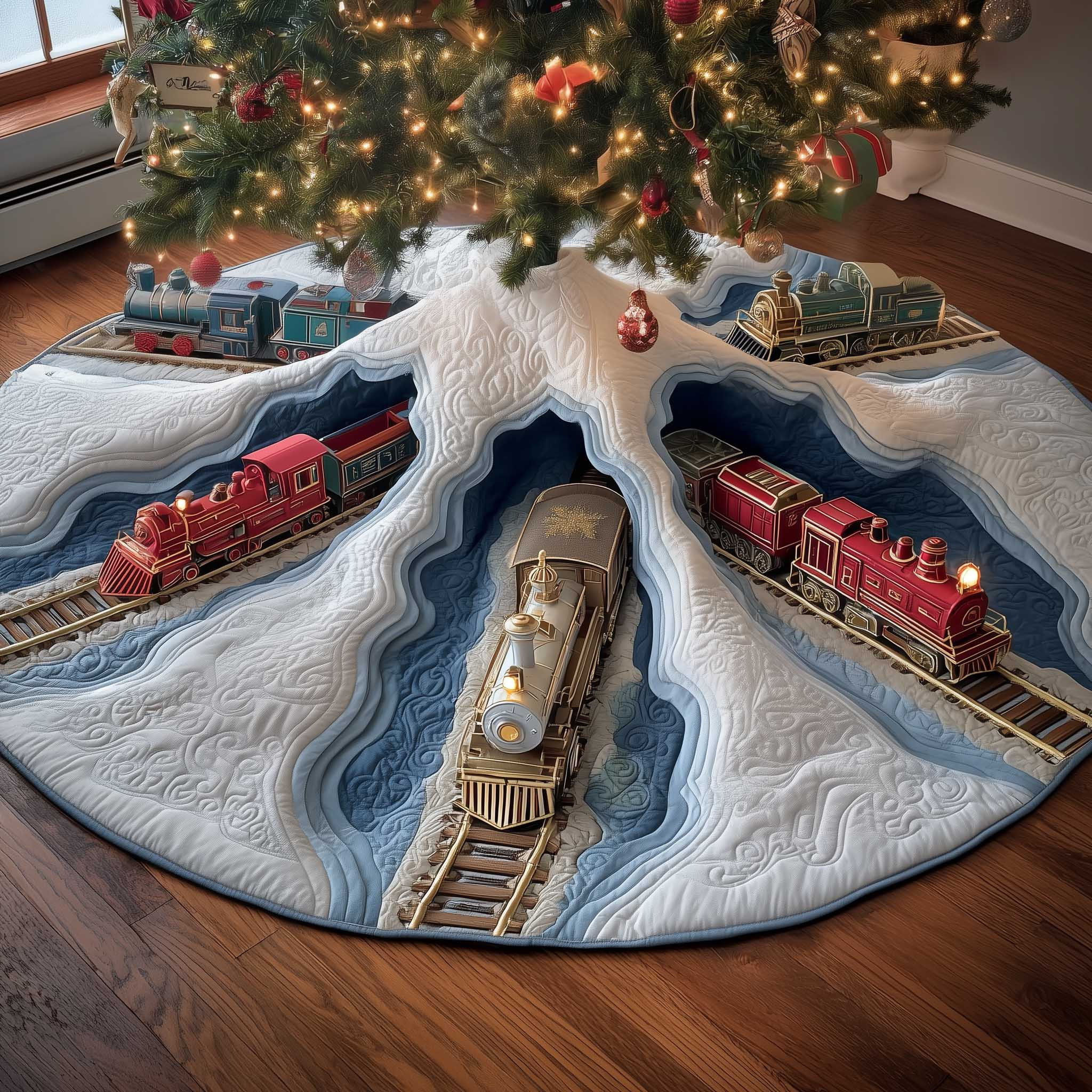 Holiday Express Quilted Tree Skirt Interior Styling Decor Train Lover Xmas Gifts