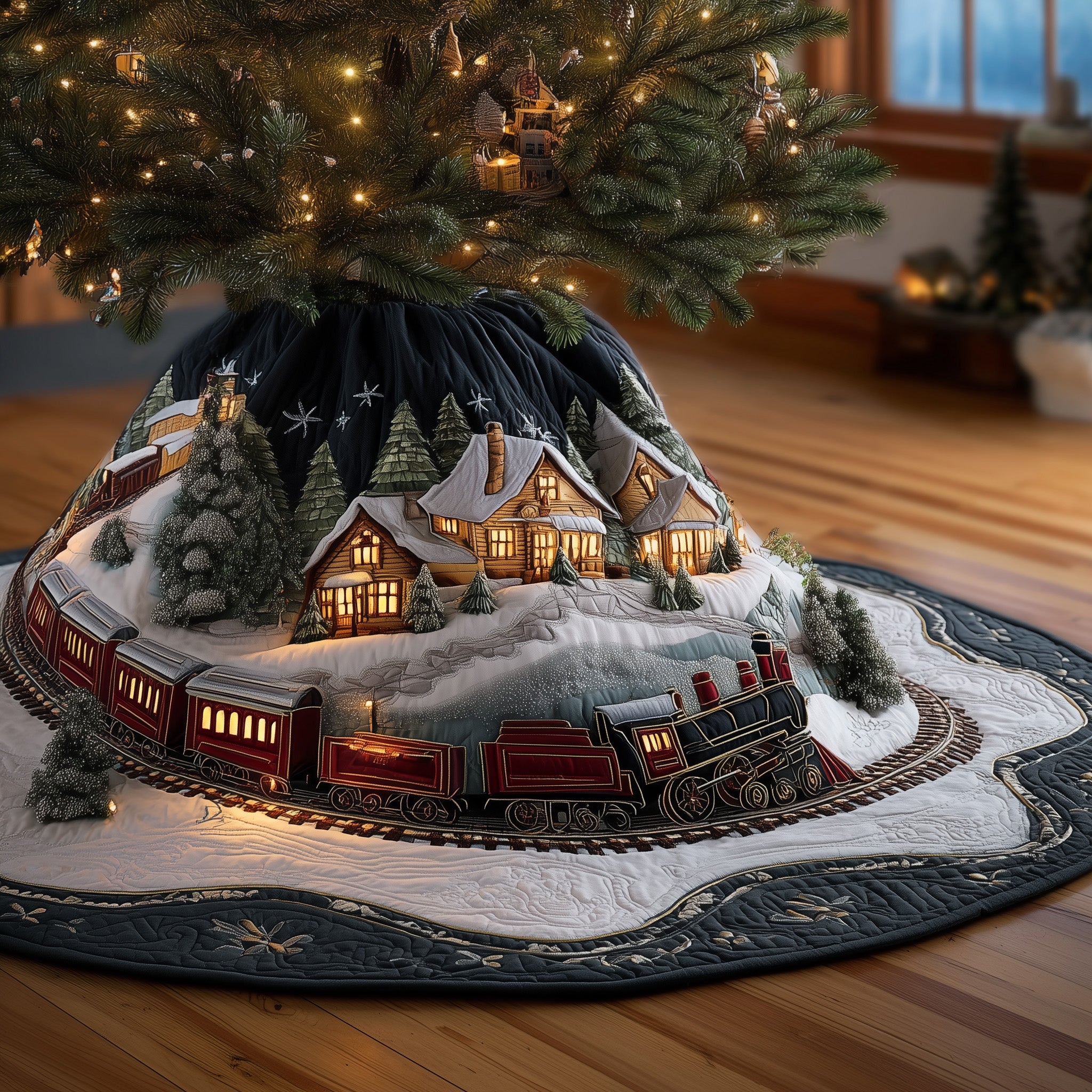 Holiday Express Quilted Tree Skirt Joyful Holiday Season Gift Merch