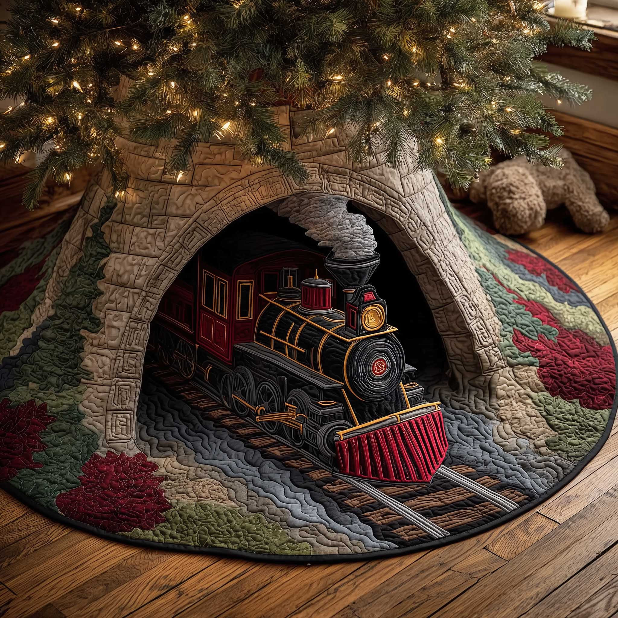 Holiday Express Quilted Tree Skirt Soft Aesthetic Home Decor Christmas Gifts For Train Lover