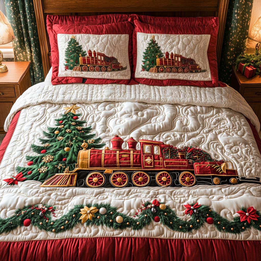 Holiday Express Track Quilted Bedding Set Holiday Season Duvet Cover Set Christmas Ideas For Family