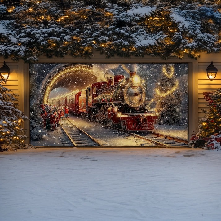 Holiday Express Train Christmas Garage Door Cover Locomotive Winter Gara Decor Xmas Gifts