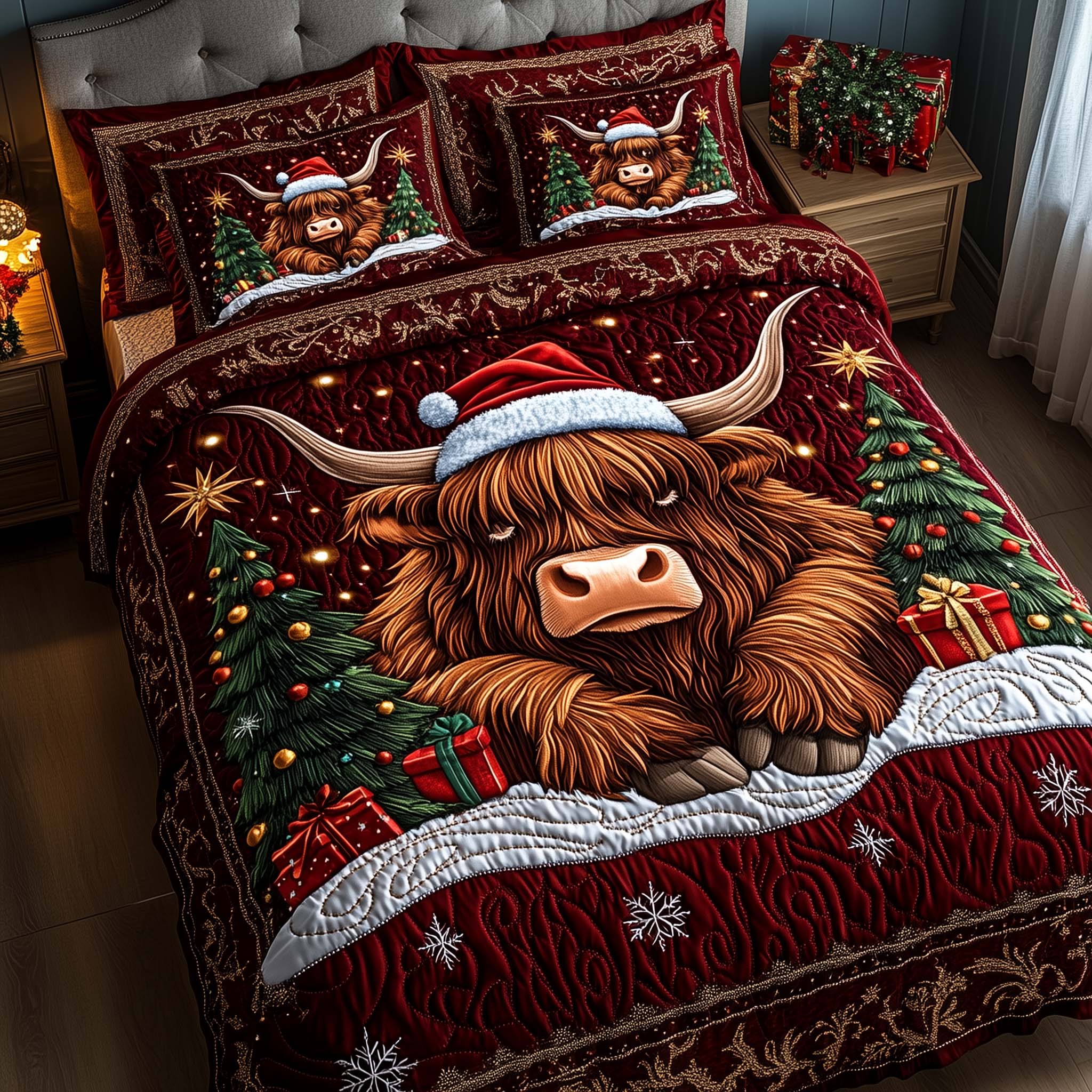 Holiday Farmstead Quilted Bedding Set Christmas Country Bedroom Decor Festive Gift Ideas