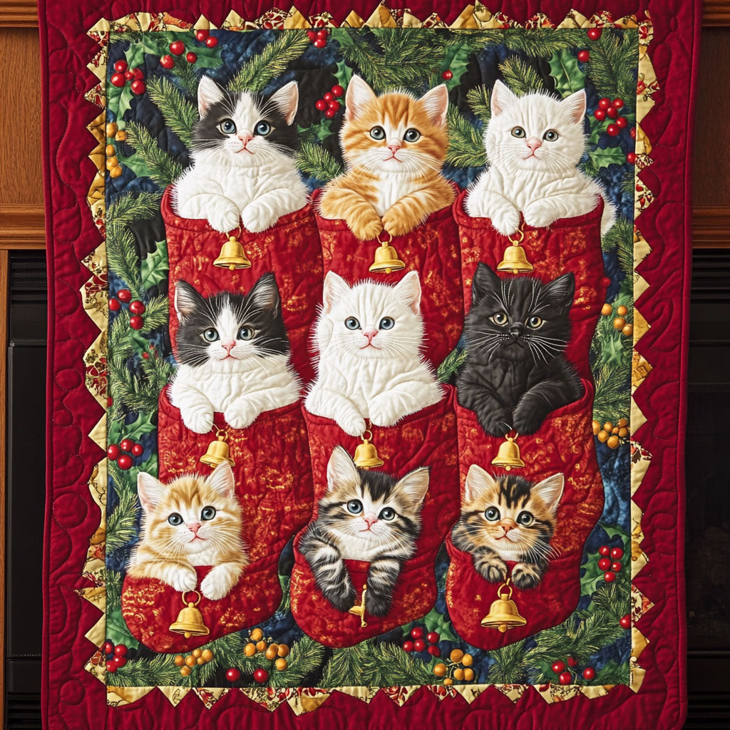 Holiday Feline Joy Quilted Blanket Presents For Cat Lovers