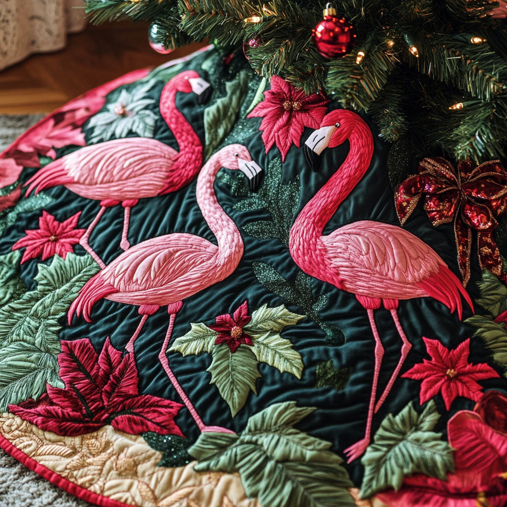 Holiday Flock Quilted Christmas Tree Skirt Popular Gift Merch for Christmas Enthusiasts