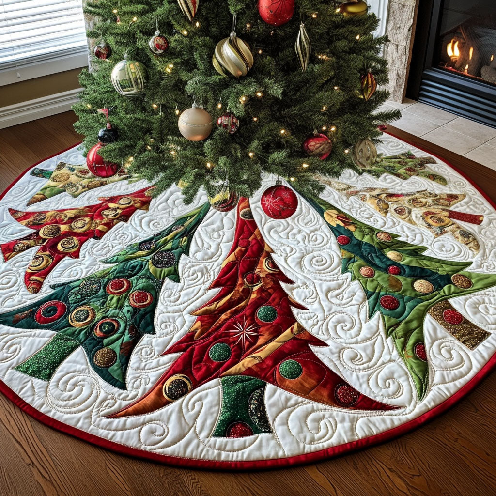 Holiday Forest Charm Quilted Christmas Tree Skirt Seasonal Gift Merch for Festive Homes