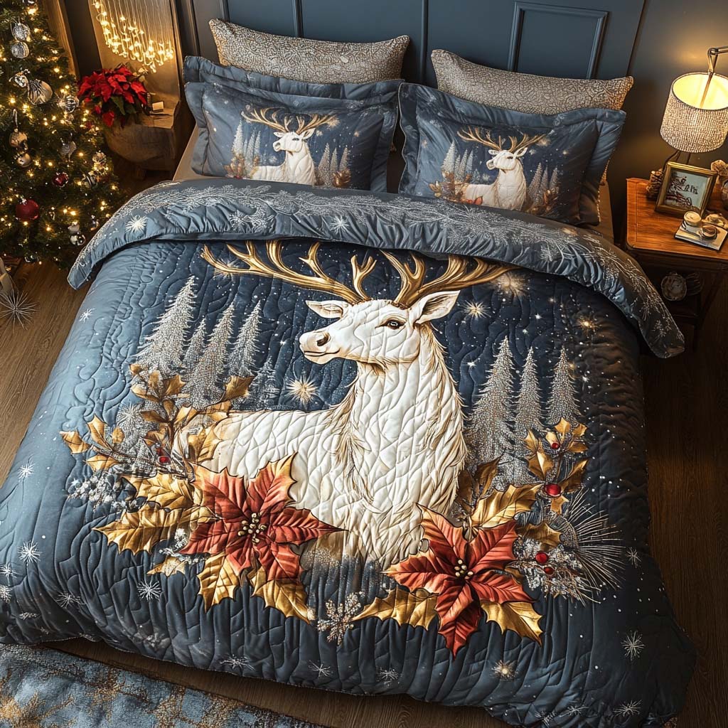 Holiday Forest Spirit Quilted Bedding Set Best Christmas Duvet Sets Good Gifts For Deer Hunters