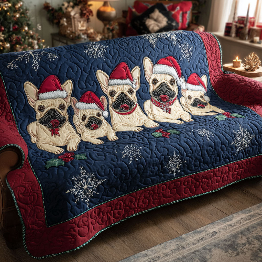 Holiday Frenchie Parade Quilted Sofa Cover Seat Covers For Couches Frenchie Christmas Presents