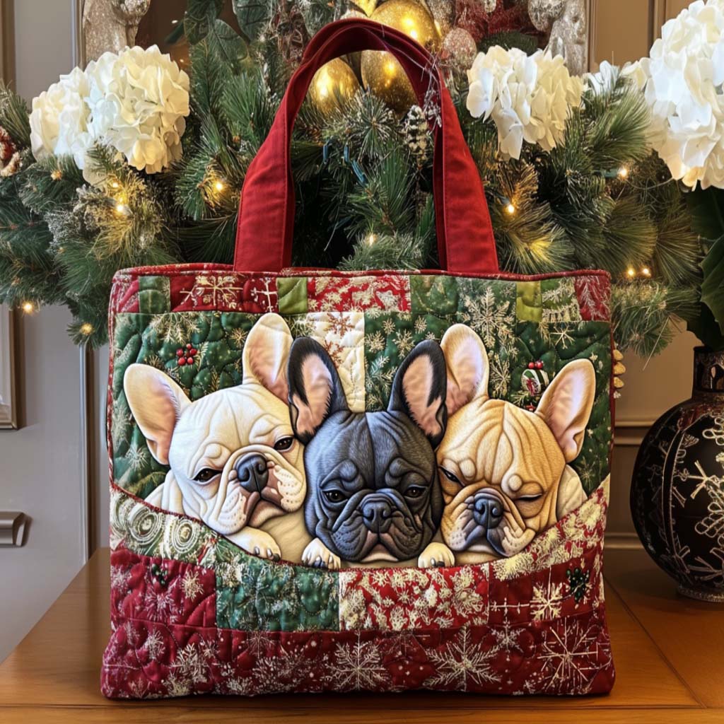 Holiday Frenchie Quilted Tote Bag Top Gifts For Dog Lovers