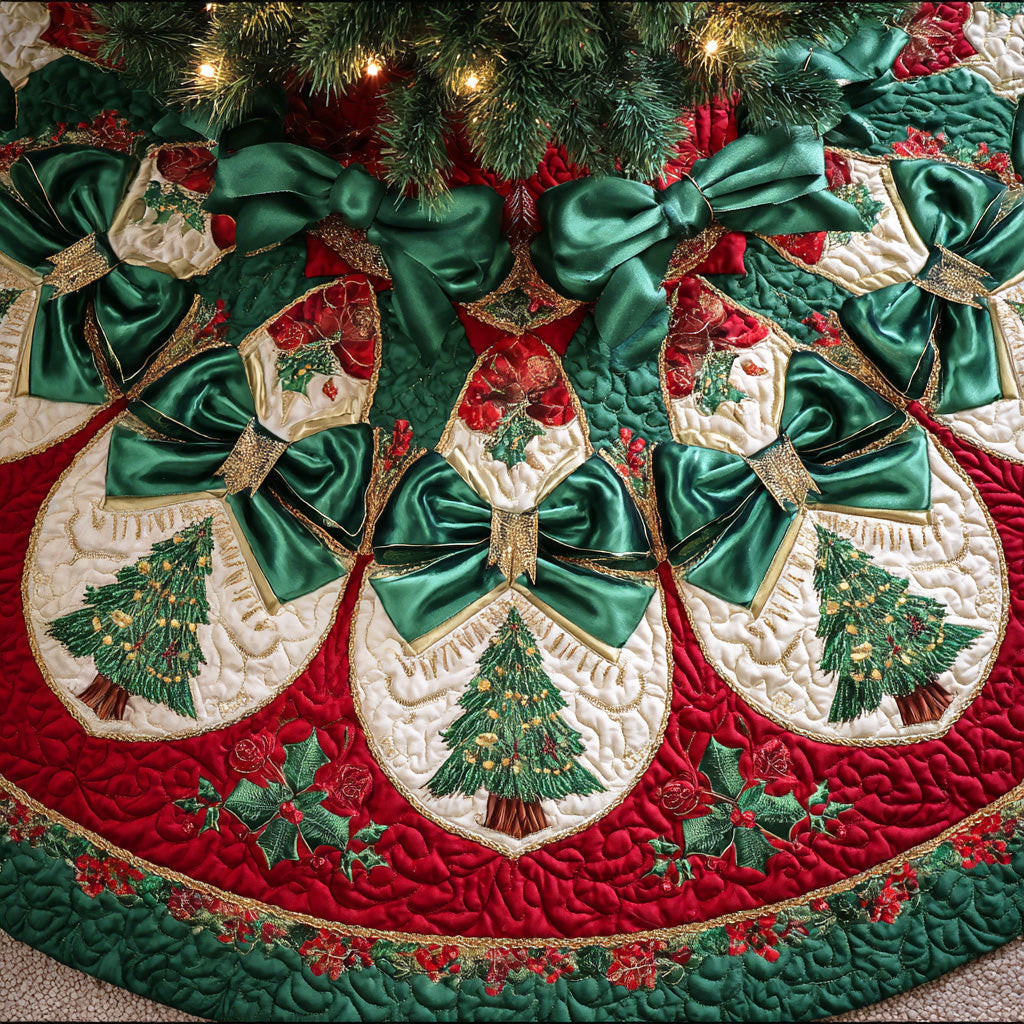 Holiday Frost Gleam Christmas Quilted Tree Skirt Holiday Decor Xmas Tree Skirt Best Xmas Gift