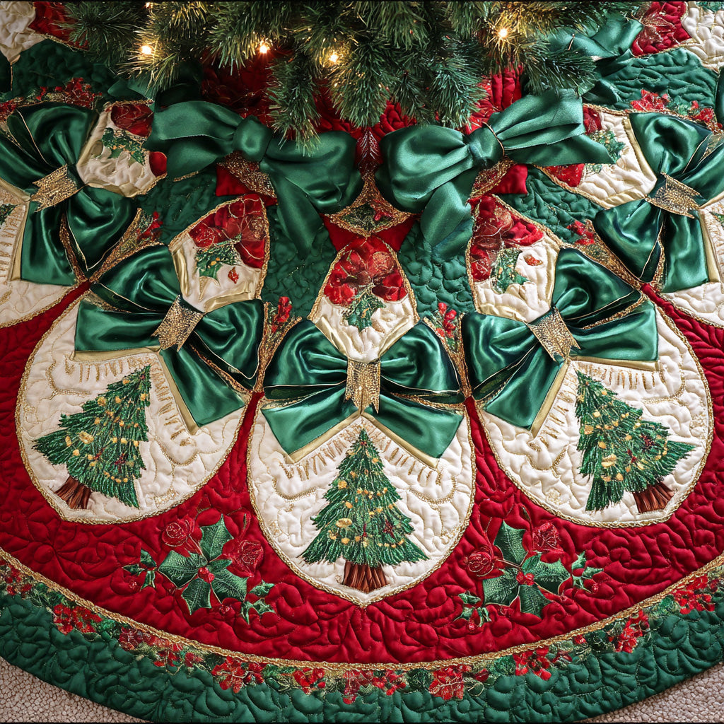 Holiday Frost Gleam Christmas Quilted Tree Skirt Premium Quilted Tree Skirt Gift for Family Gatherings