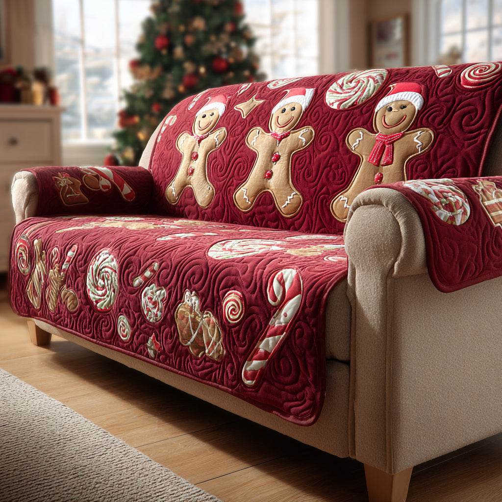 Holiday Gingerbread Man Quilted Sofa Cover Christmas Living Decor Best Christmas Gifts 2025