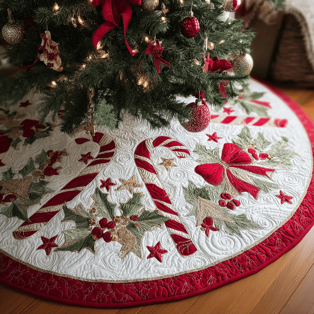 Holiday Glow Christmas Quilted Tree Skirt Xmas Home Decor Best Gifts For Christmas