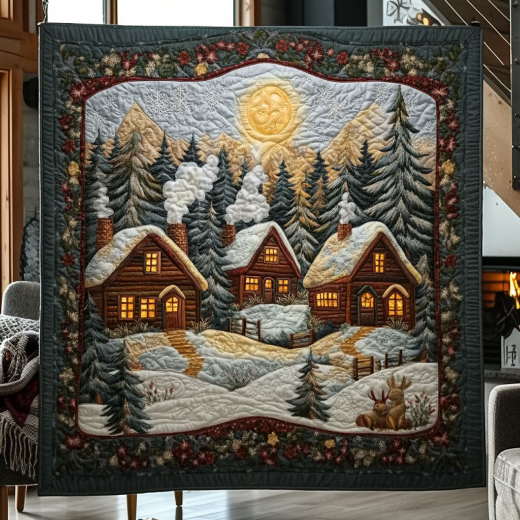 Holiday Glow Forest Cabin Quilt Blanket King Size Blanket Good Family Gifts For Christmas