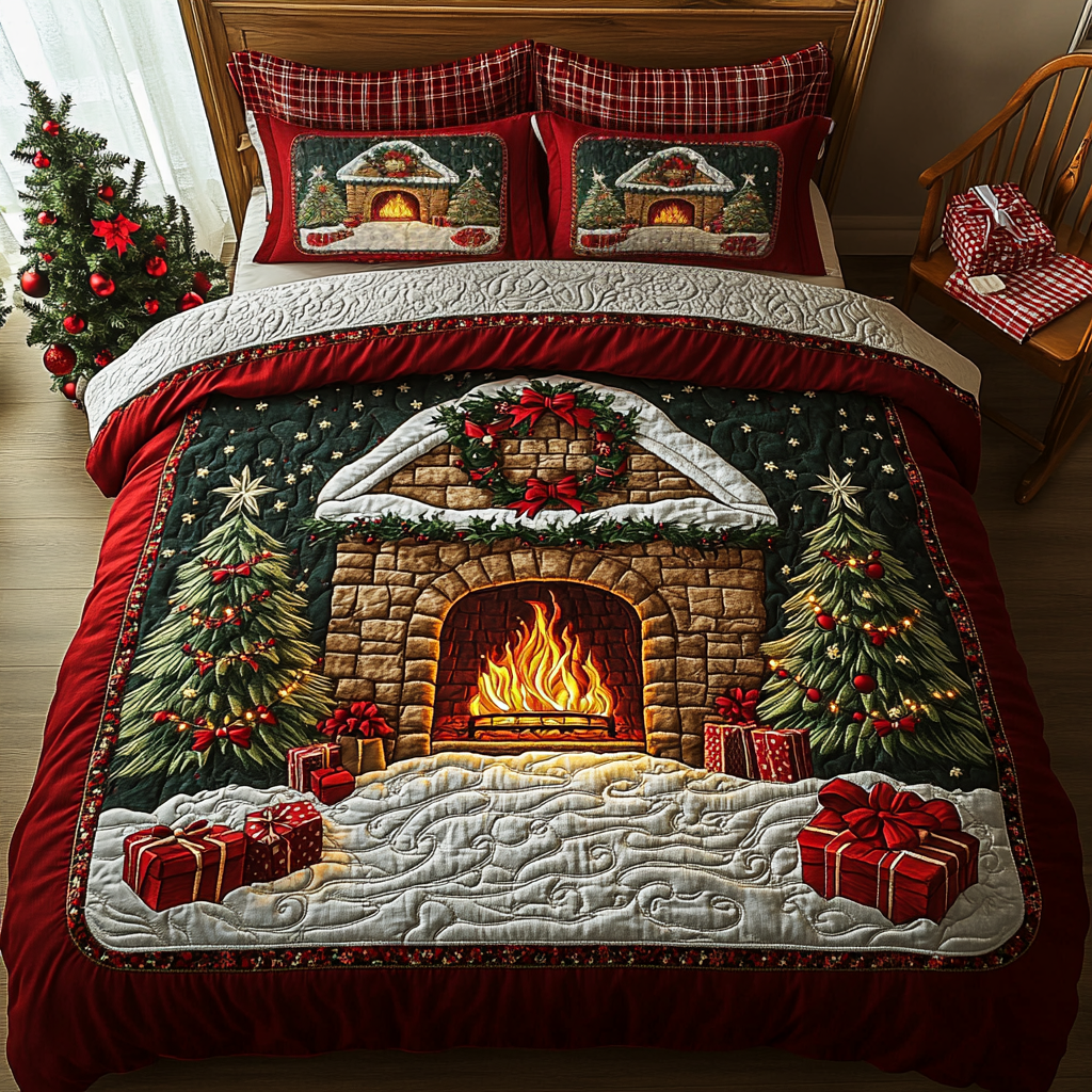 Holiday Glow Quilted Bedding Set Holiday Duvet Cover Set Christmas Gifts For Husband