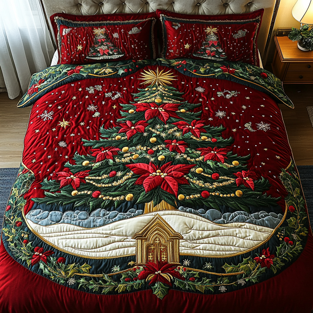 Holiday Glow Quilted Bedding Set Holiday Duvet Cover Set Secret Santa Gifts