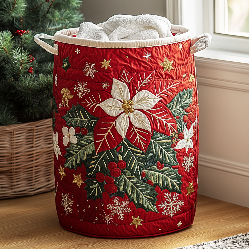 Holiday Glow Quilted Laundry Basket Perfect Gift For College Dorm
