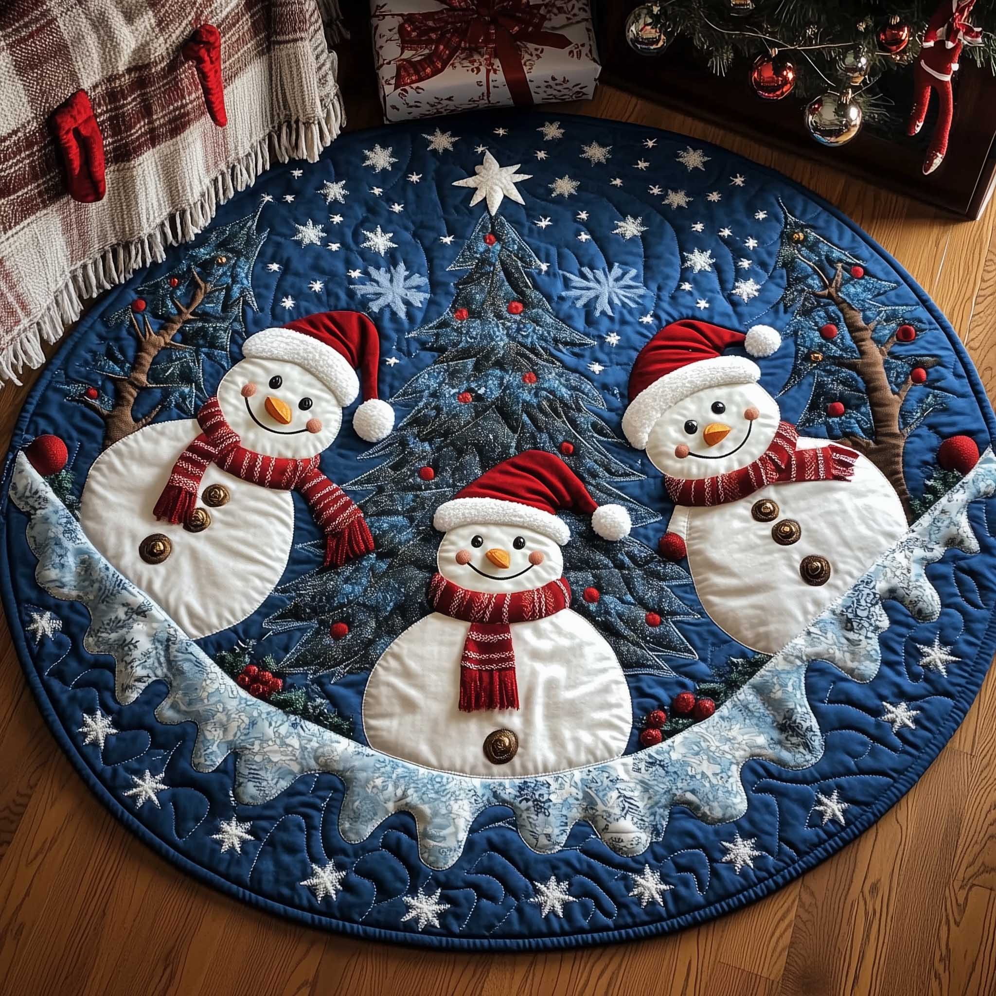 Holiday Glow Quilted Round Mat Comfortable Quilted Round Mat for Relaxing Moments