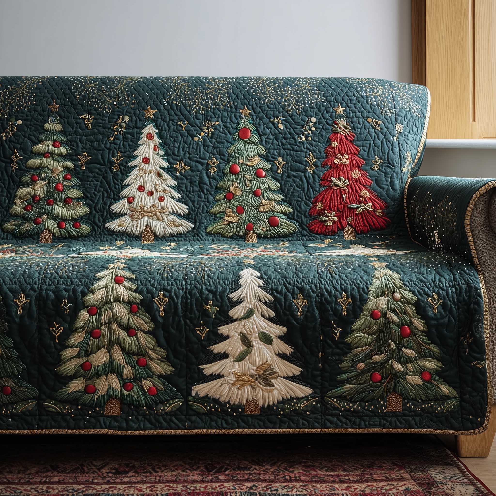 Holiday Glow Quilted Sofa Cover Ambient Festive Lighting Accent Christmas Gift For Tree Lovers