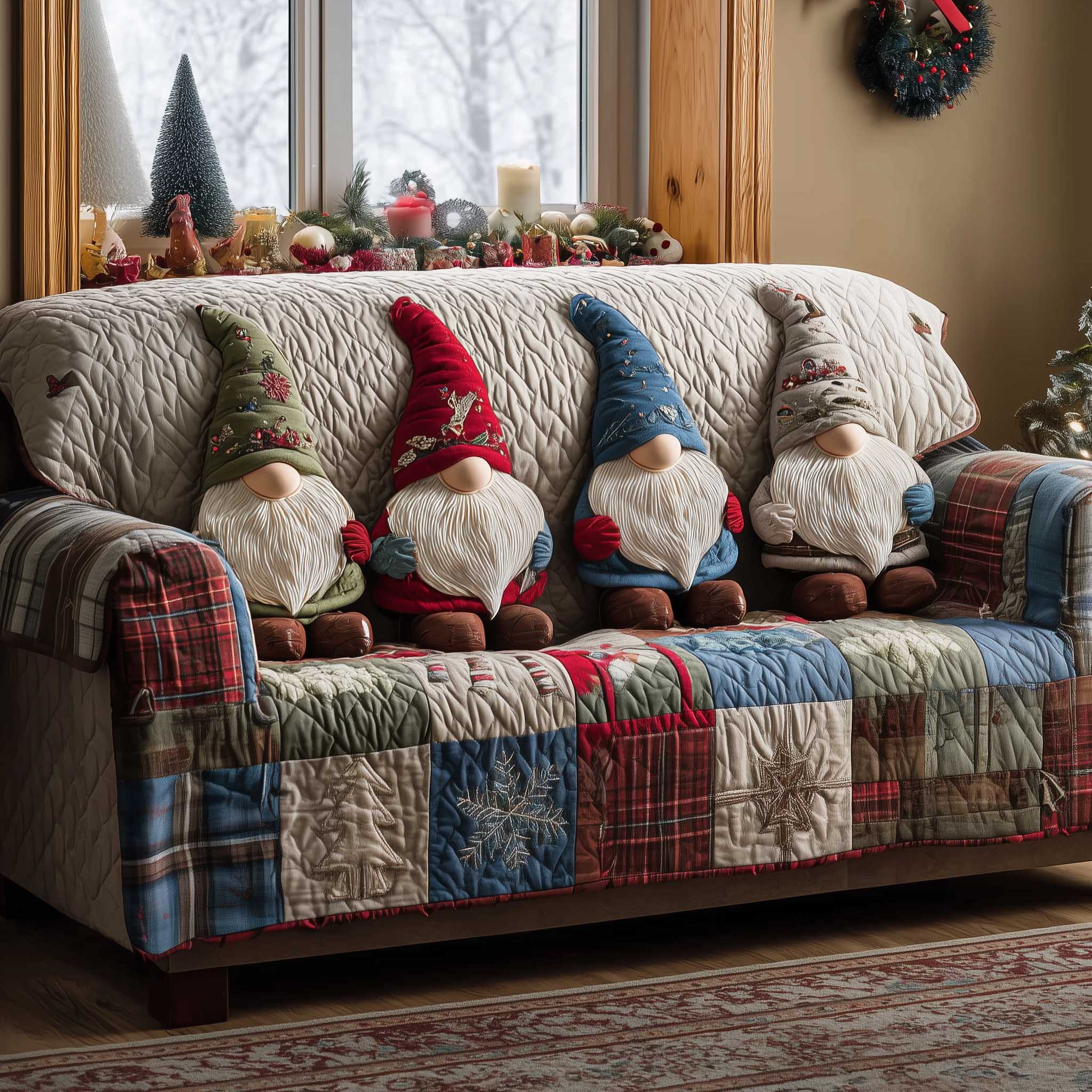 Holiday Glow Quilted Sofa Cover Warm Festive Lighting Design Christmas Gift For Gnome Lovers