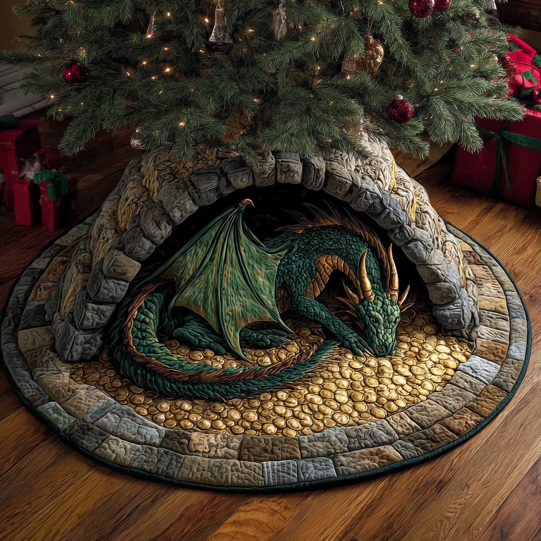 Holiday Guardian Quilted Tree Skirt Animal Home Decor Dragon Lover Christmas Gifts