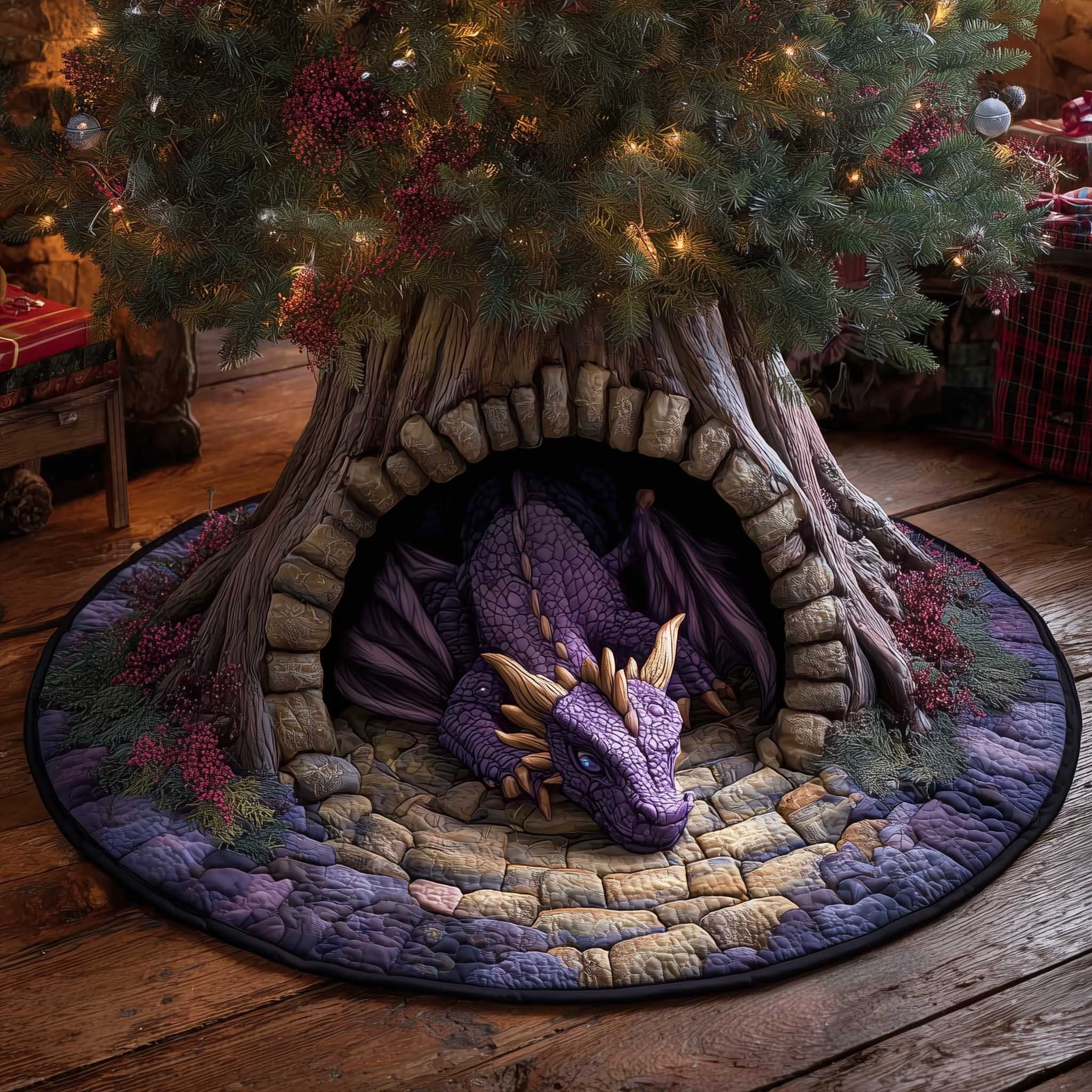 Holiday Guardian Quilted Tree Skirt Holiday Home Decor Xmas Gifts For Dragon Lover