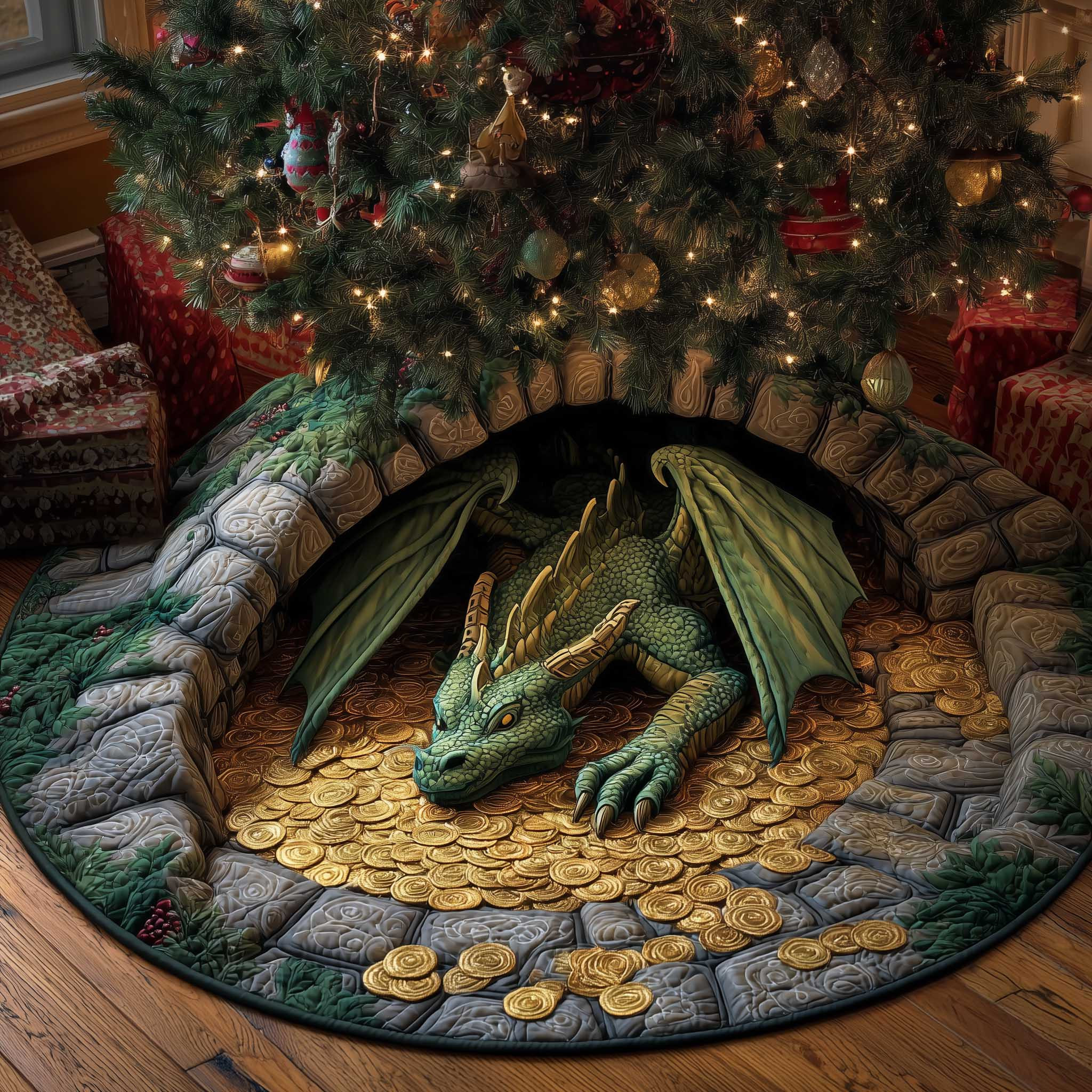 Holiday Guardian Quilted Tree Skirt Interior Styling Decor Christmas Gifts For Dragon Lover