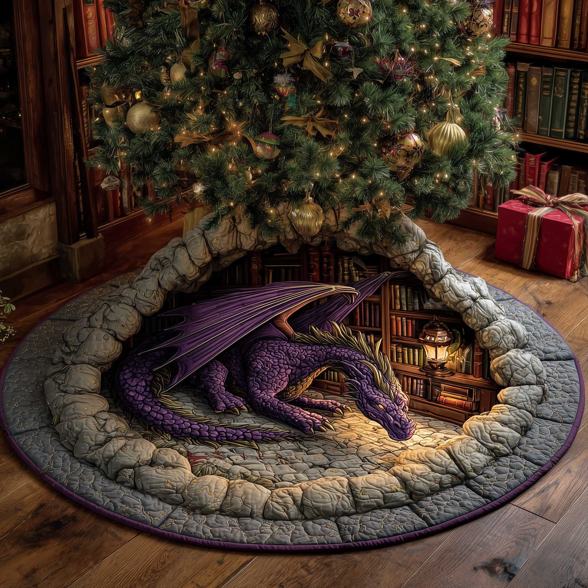 Holiday Guardian Quilted Tree Skirt Winter Home Decor Xmas Gifts For Dragon Lovers