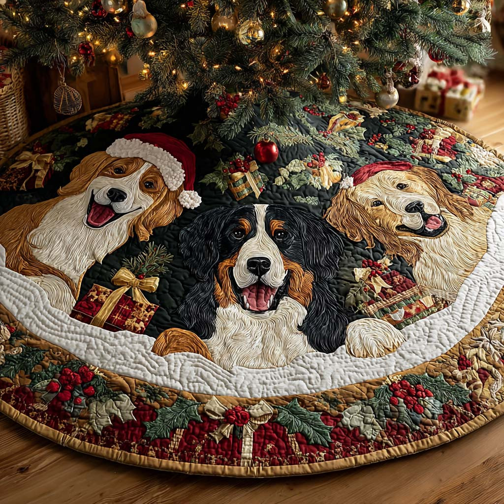 Holiday Harmony Christmas Quilted Tree Skirt Animal Themed Home Decor Dog Lover Christmas Gifts