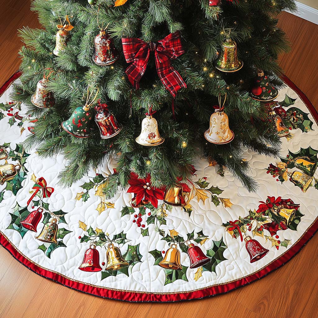 Holiday Harmony Christmas Quilted Tree Skirt Holiday Tree Base Decoration