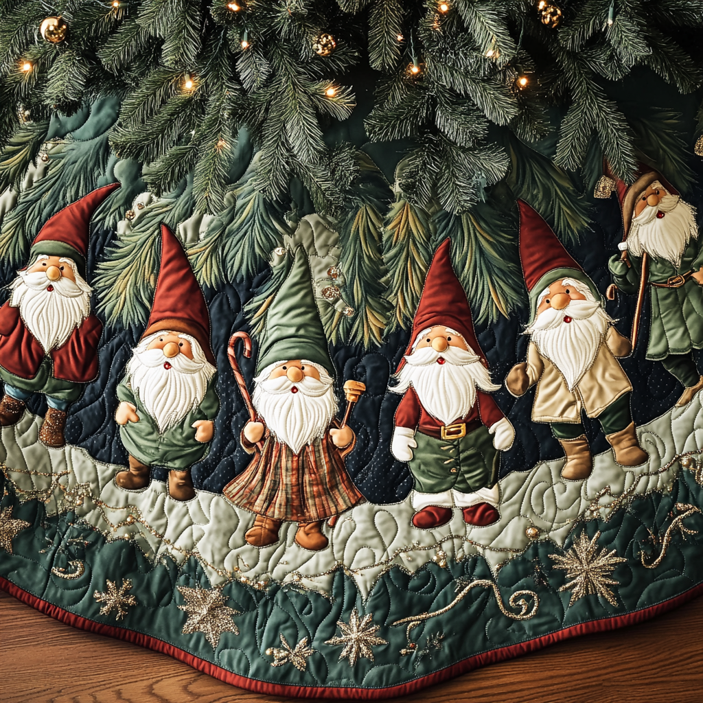 Holiday Harmony Quilted Christmas Tree Skirt Charming Tree Skirt for Family Gatherings
