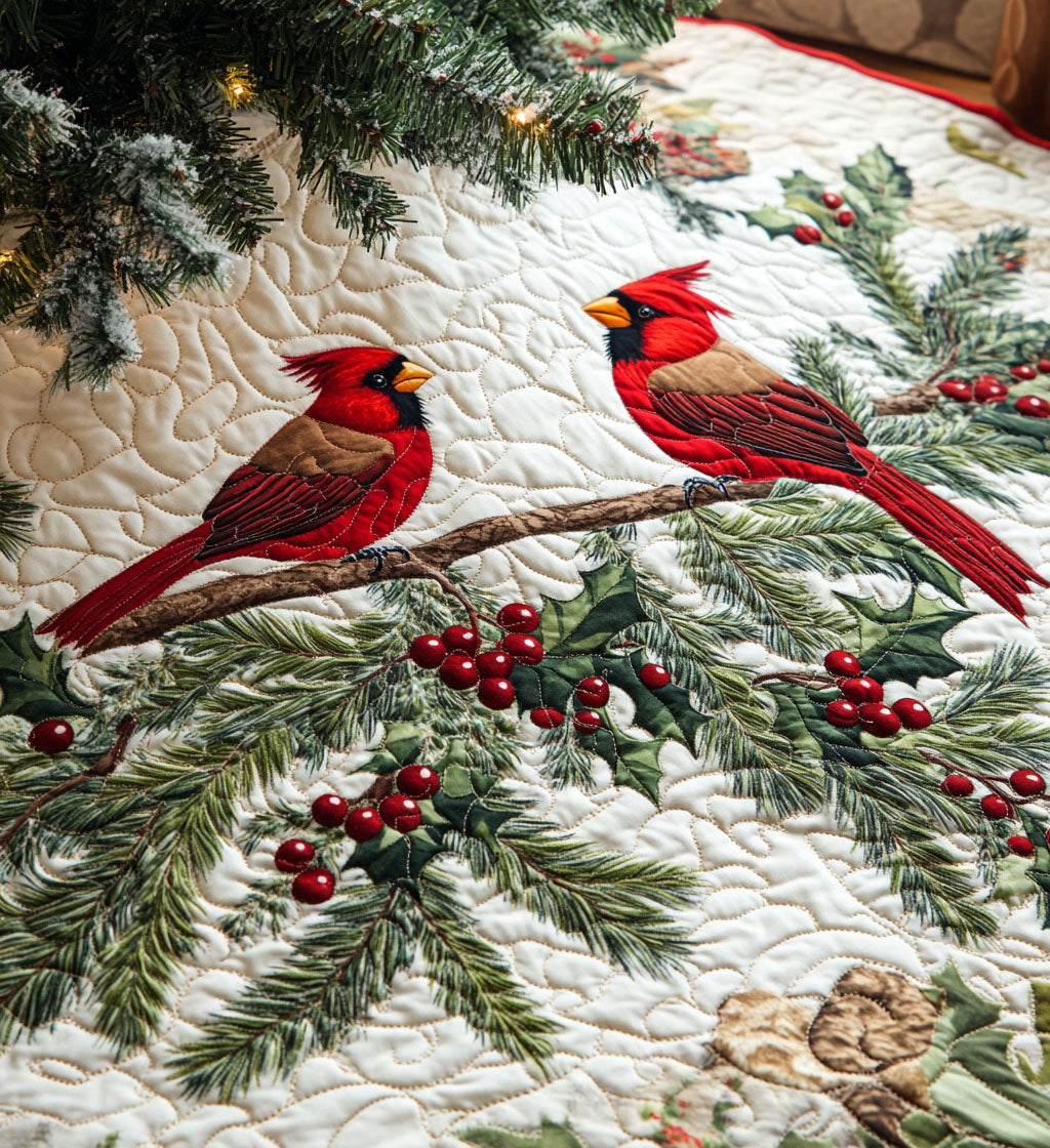 Holiday Harmony Quilted Christmas Tree Skirt Family Holiday Gathering Decor Holiday Tree Base Decoration