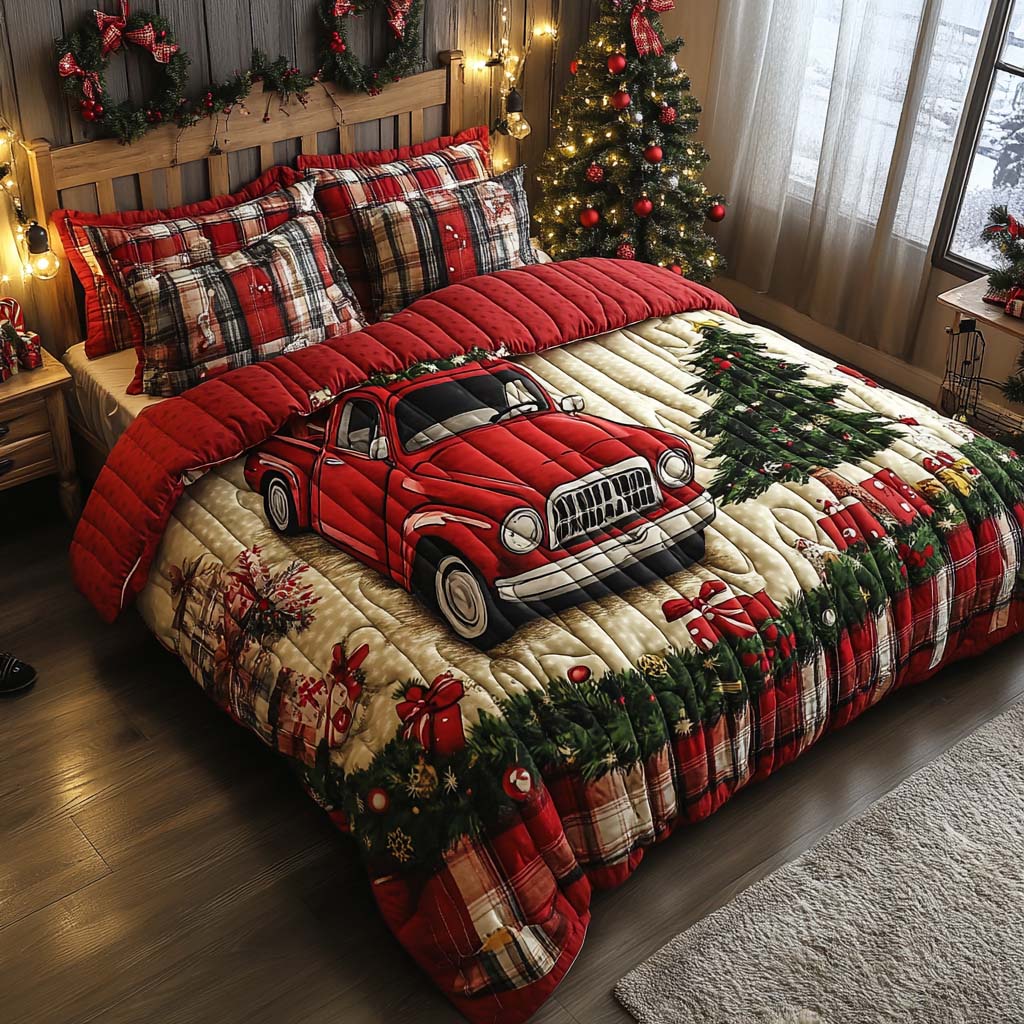 Holiday Haul Quilted Bedding Set Holiday Season Duvet Cover Set Christmas Presents For Mum