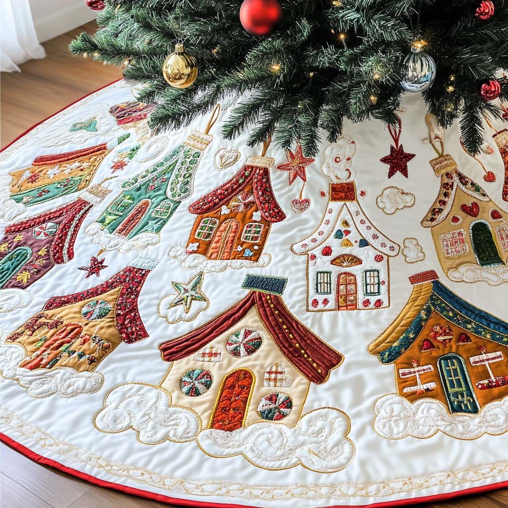 Holiday Hearth Christmas Quilted Tree Skirt Festive Quilted Tree Skirt with Elegant Design
