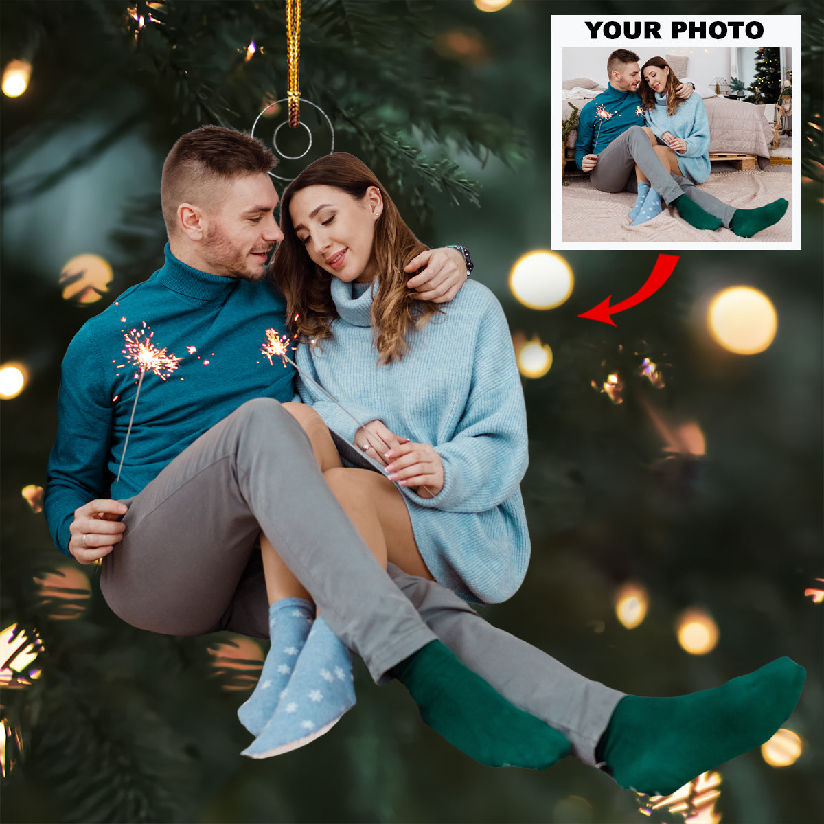 Holiday Heartstrings Personalized Photo Mica Ornament Gift For Couple