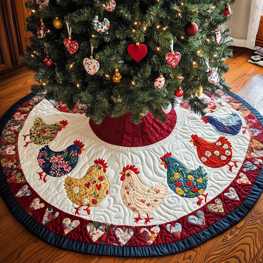 Holiday Hens Christmas Quilted Tree Skirt Custom Christmas Tree Skirt Merch for Your Family