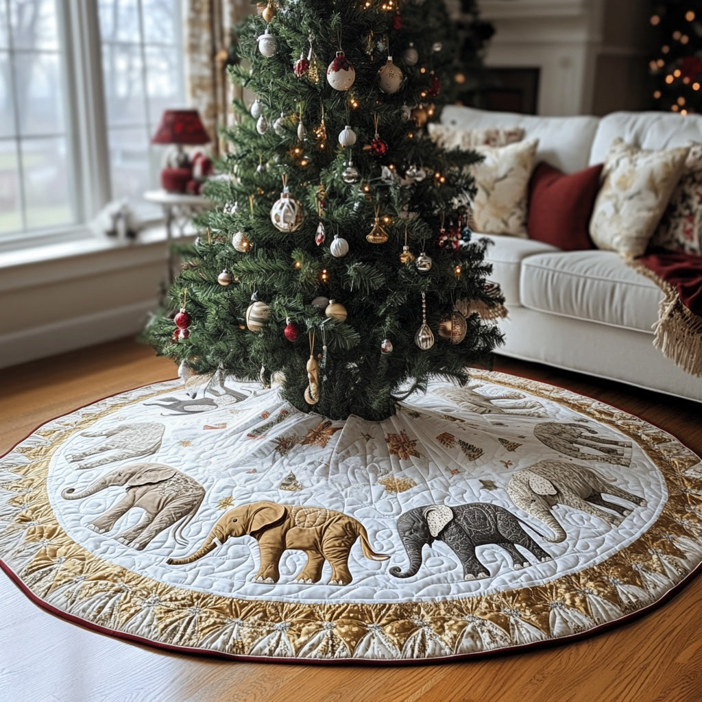 Holiday Herd Quilted Christmas Tree Skirt Xmas Decorations Christmas Presents For Elephant Lovers