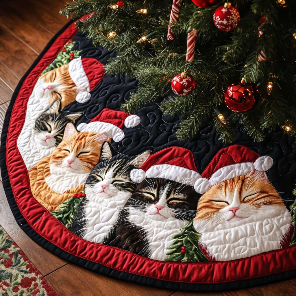 Holiday Hisser Christmas Quilted Tree Skirt Christmas Decorations Xmas Gifts For Cat Lovers