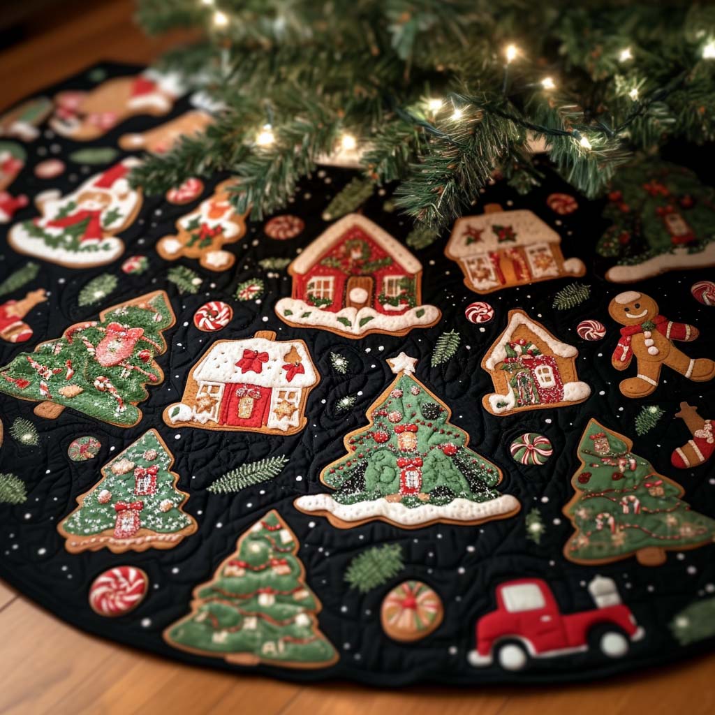 Holiday Homestead Christmas Quilted Tree Skirt Xmas Under Tree Decoration Seasonal Tree Area Decoration