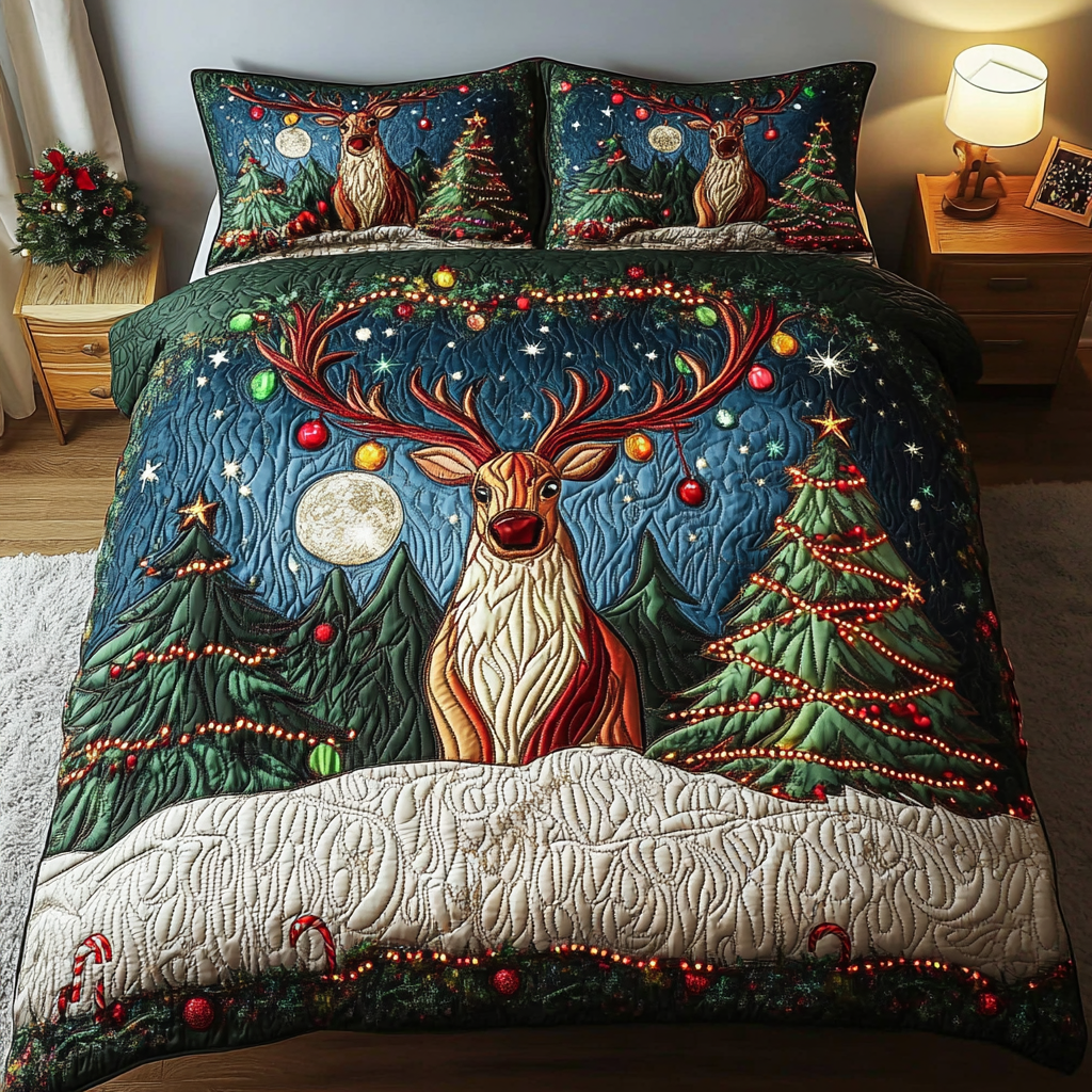 Holiday Hoofprints Quilted Bedding Set King Size Quilt Sets Christmas Presents For Relatives