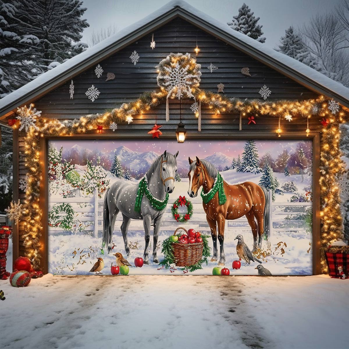 Holiday Horse Christmas Garage Door Banner Winter Home Decor Horse Lover Christmas Gifts