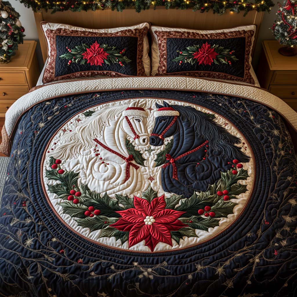 Holiday Horses Duo Quilted Bedding Set Bed Decor Biblical Gifts For Her