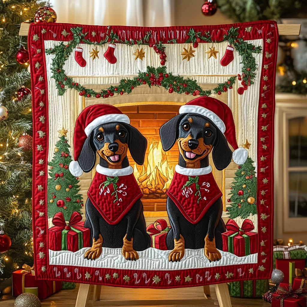 Holiday Hot Dog Quilted Blanket Best Gifts For Dog Owners