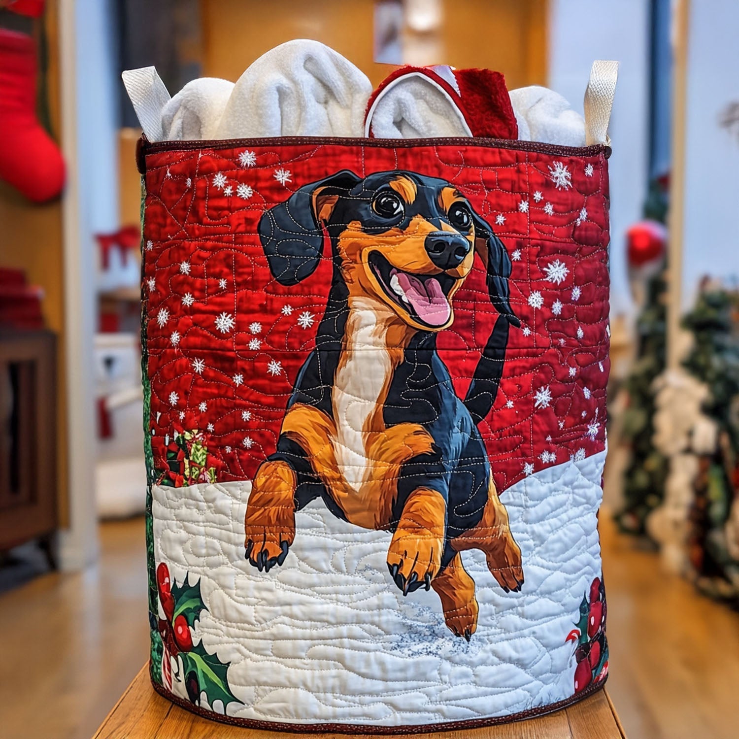 Holiday Hound Magic Quilted Laundry Basket Summer Merch Vibes