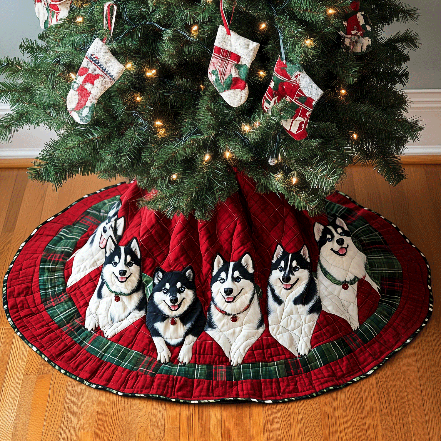 Holiday Husky Spirit Quilted Christmas Tree Skirt Christmas Tree Skirt Gift That Brings Joy