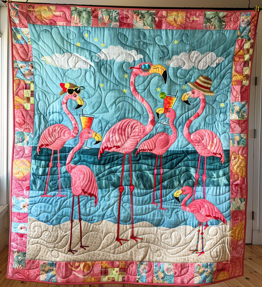 Holiday In Beach Quilted Blanket Flamingo Gifts For Her