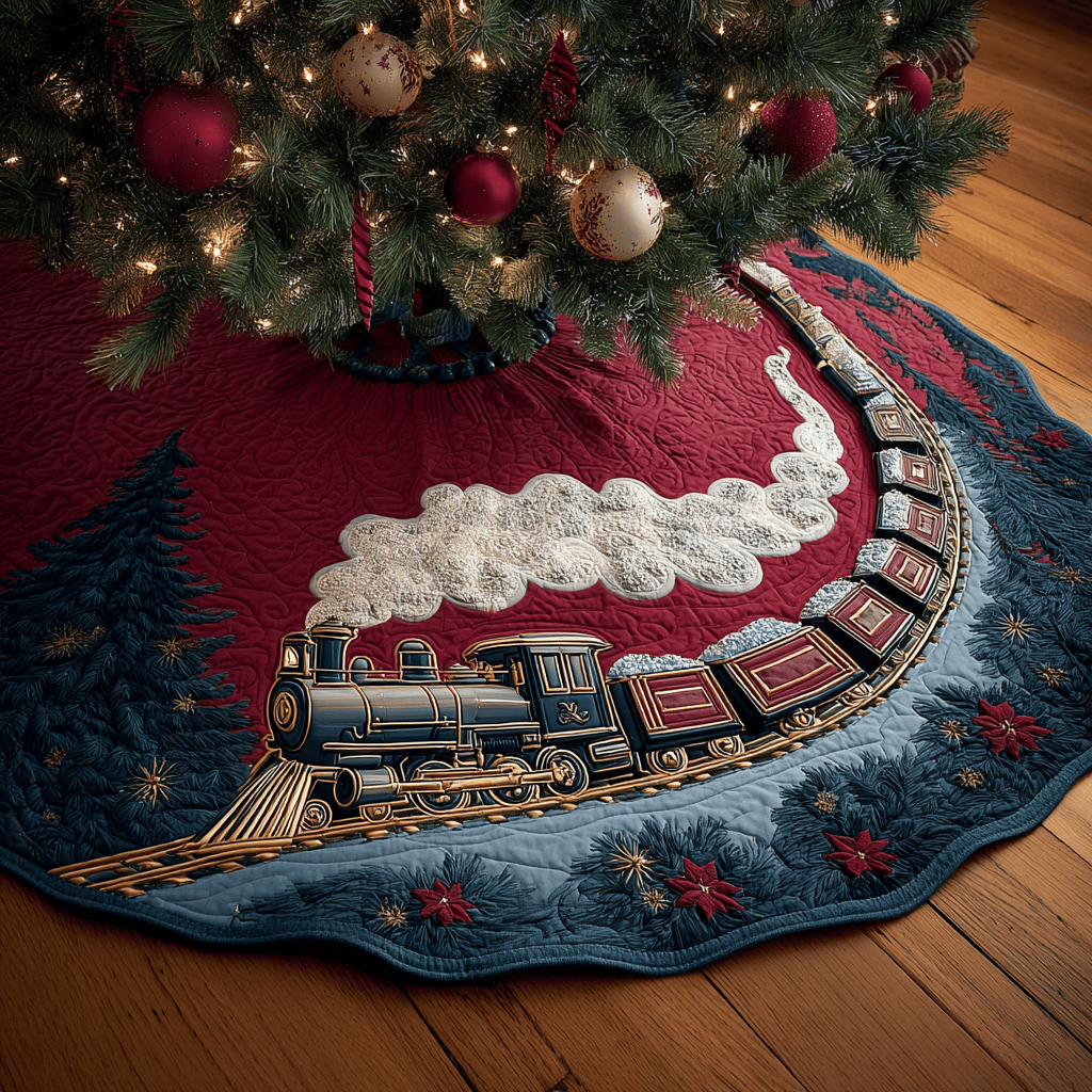 Holiday Journey Christmas Quilted Tree Skirt Home Decor Train Lover Christmas Gifts
