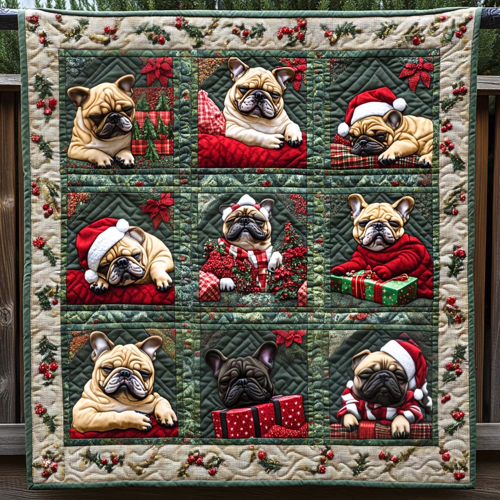 Holiday Joy Quilted Blanket Gifts For French Bulldog Owners