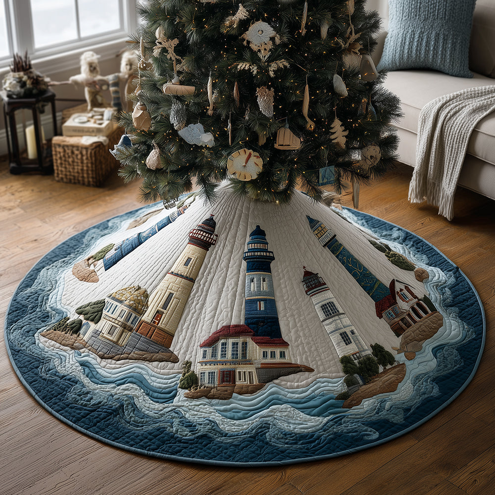 Holiday Lighthouse Haven Christmas Quilted Tree Skirt Holiday Decor Lighthouse Themed Gifts